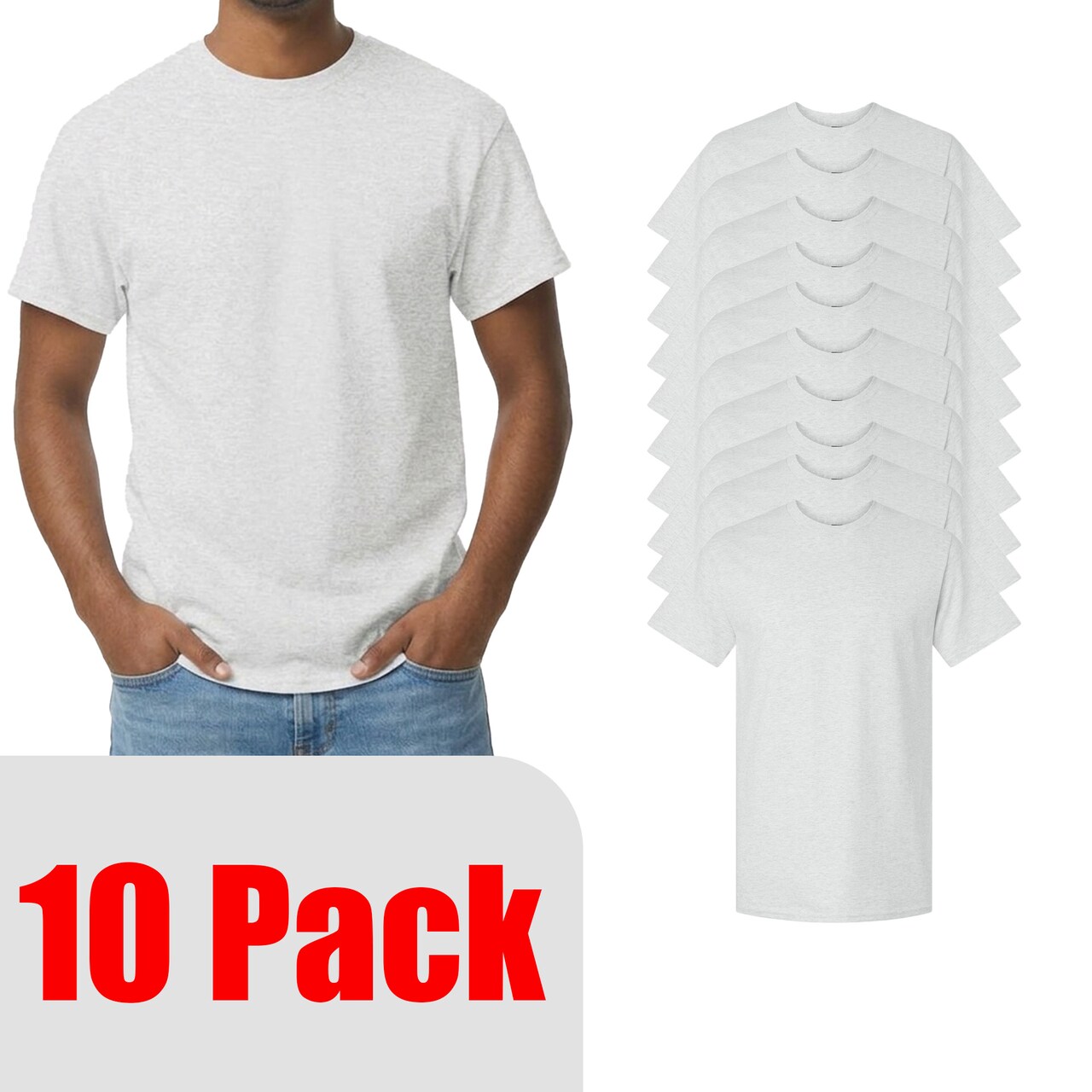Gildan Ultra Cotton Crewneck T-Shirt Bundle, Ash Unisex Short Sleeve Blanks for DIY Craft (2–14 Pack)